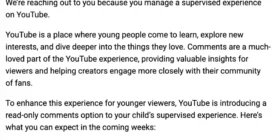 YouTube vai restringir seção de comentários para crianças na plataforma