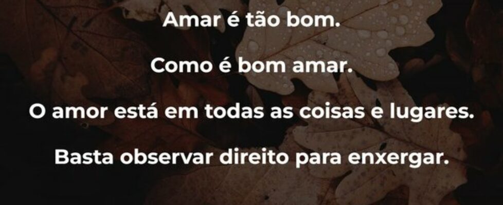 Amar é tão bom. Como é bom amar. O amor está e... AUTOESTIMA JD33