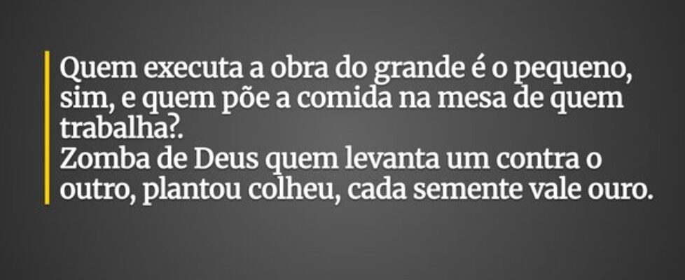 Quem executa a obra do grande é o pequeno, sim, e ... Fernando Alva
