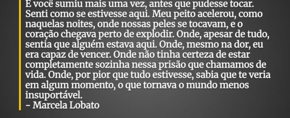 E você sumiu mais uma vez, antes que pudesse tocar... Marcela Lobato