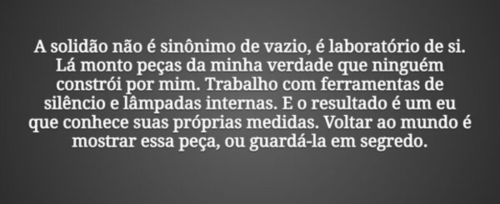 A solidão não é sinônimo de vazio, é laboratório d... Tiago Scheimann