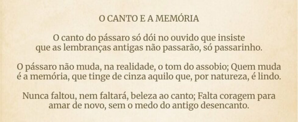 ⁠⁠O CANTO E A MEMÓRIA O canto do pássaro só dói ... Diogo Viana Loureiro