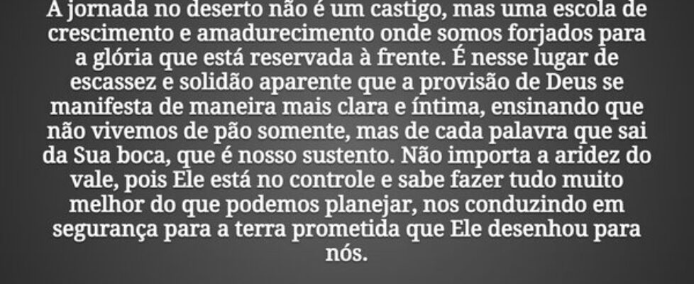 A jornada no deserto não é um castigo, mas uma esc... Tiago Scheimann