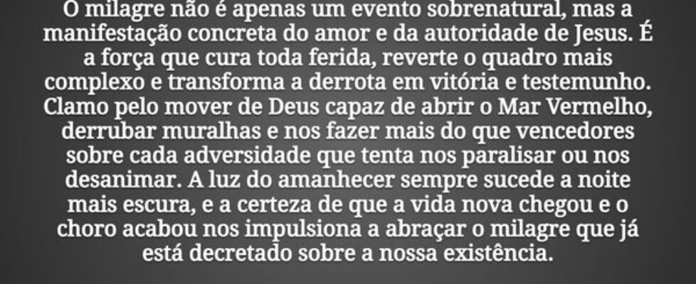 O milagre não é apenas um evento sobrenatural, mas... Tiago Scheimann
