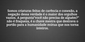 Somos criaturas feitas de carência e conexão, a ne... Tiago Scheimann