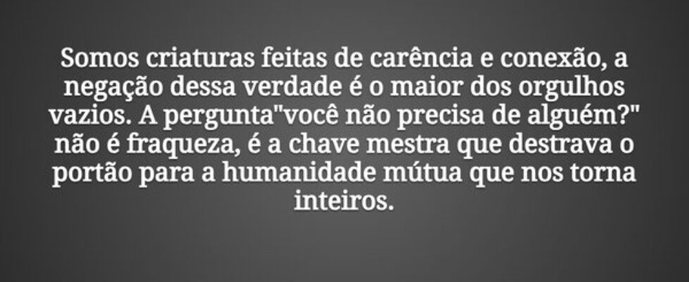 Somos criaturas feitas de carência e conexão, a ne... Tiago Scheimann